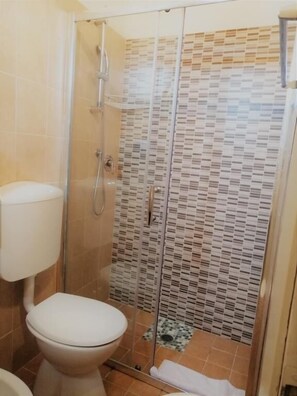 Douche, séchoir à cheveux, bidet, serviettes fournies