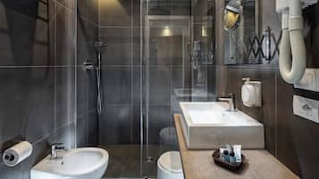Shower, free toiletries, hair dryer, bidet