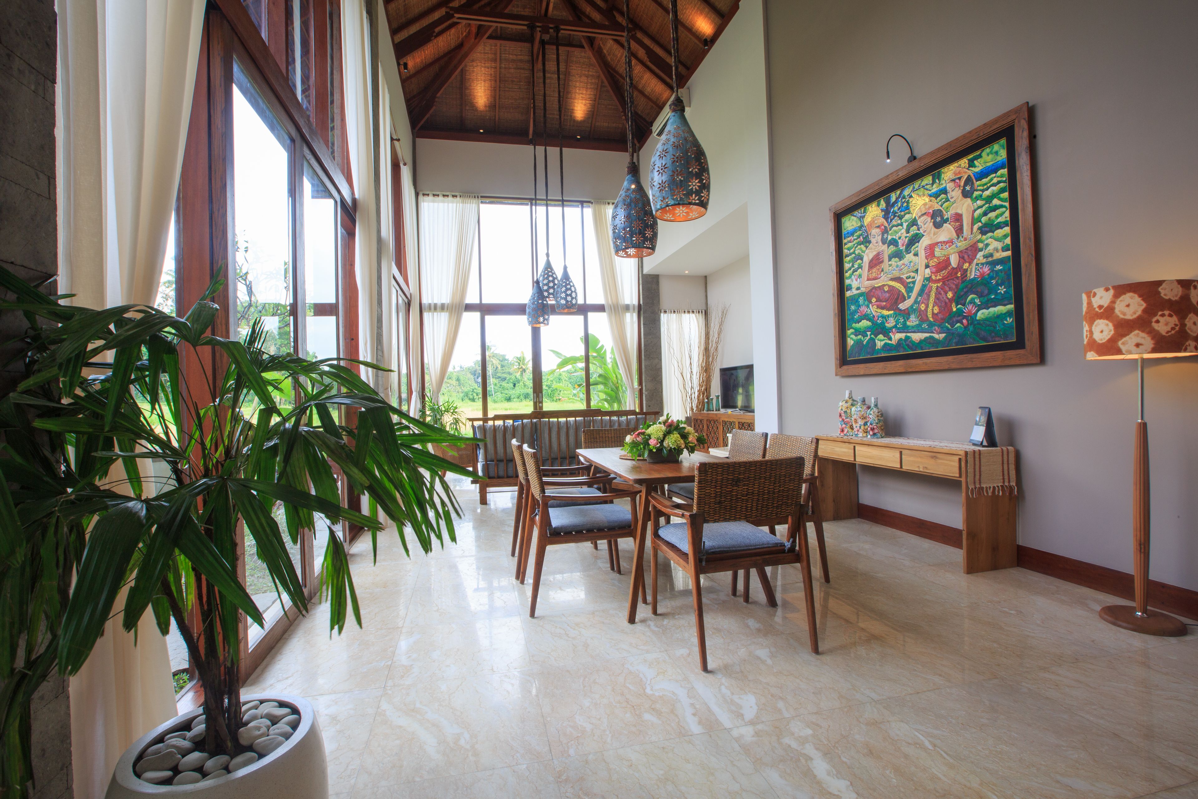 two-bedrooms infinity lap pool villa | living area | flat-screen tv