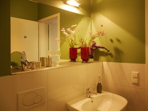 Habitación doble estándar, baño en la habitación, vista al jardín | Baño
