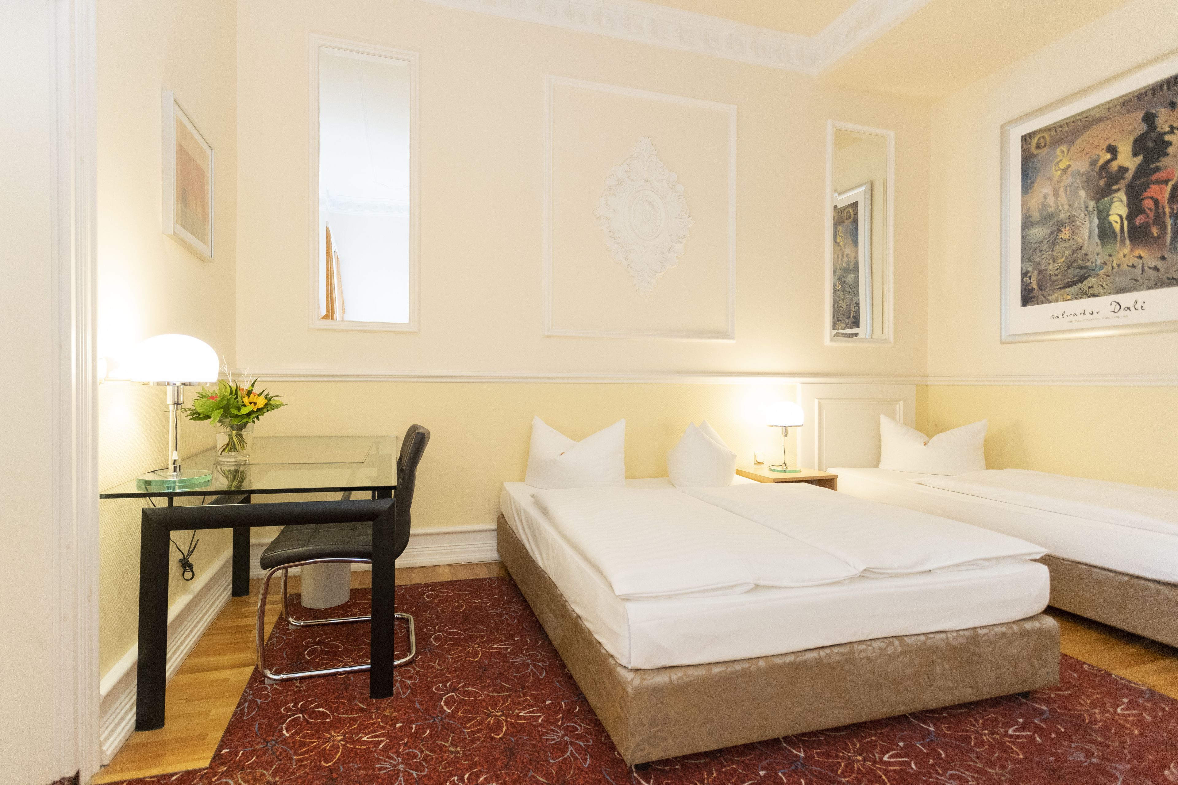 hypo-allergenic bedding, in-room safe, desk, laptop workspace