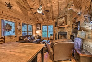 TV, fireplace, books - Cherry Log Cabin: 10 Min to Ellijay/Blue Ridge! (Cherry Log)