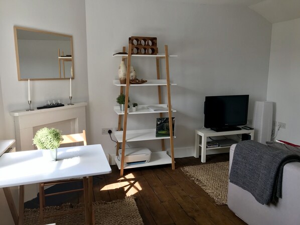TV, DVD player, video library