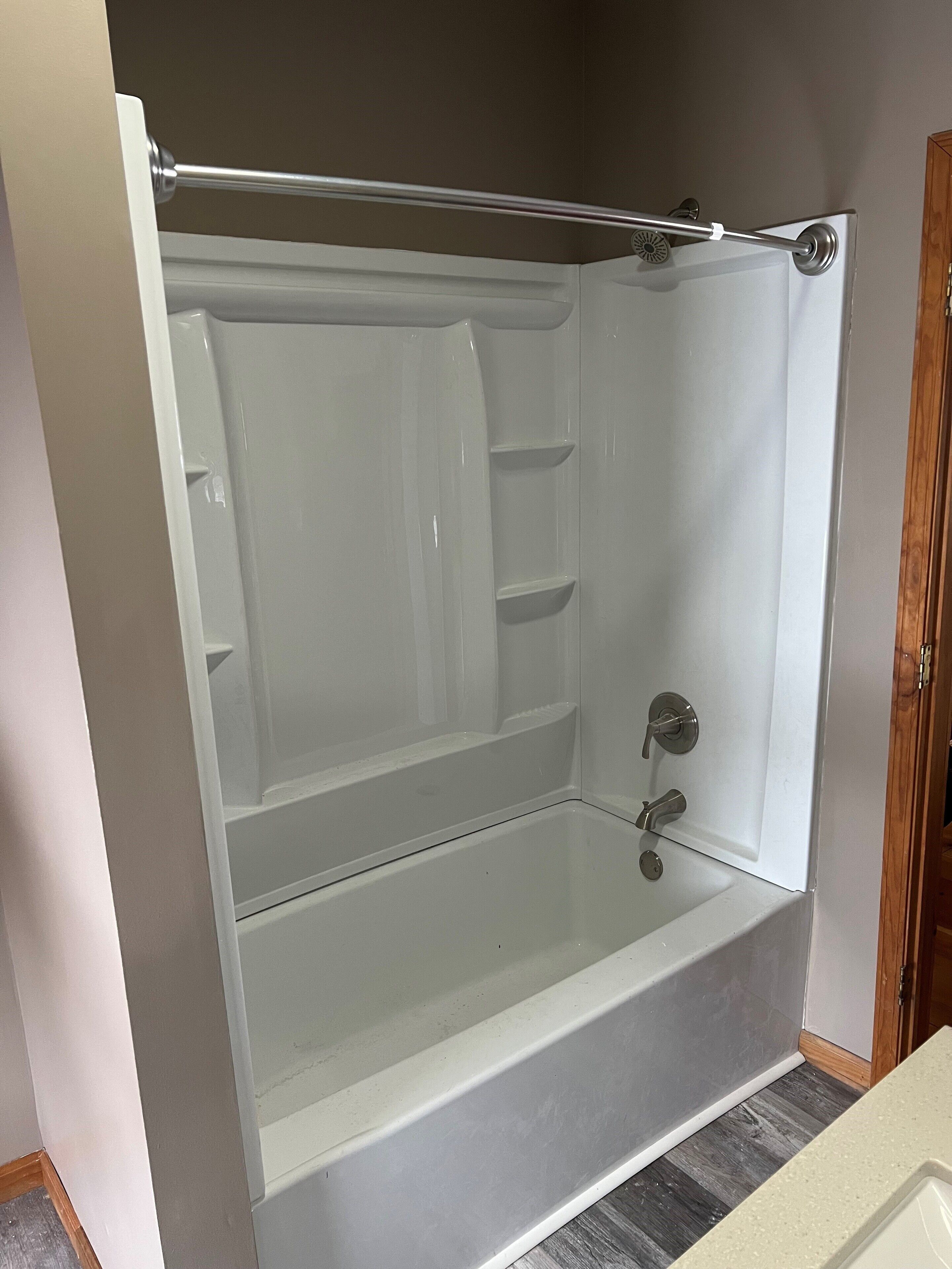 Combined shower/tub, hair dryer, towels, soap