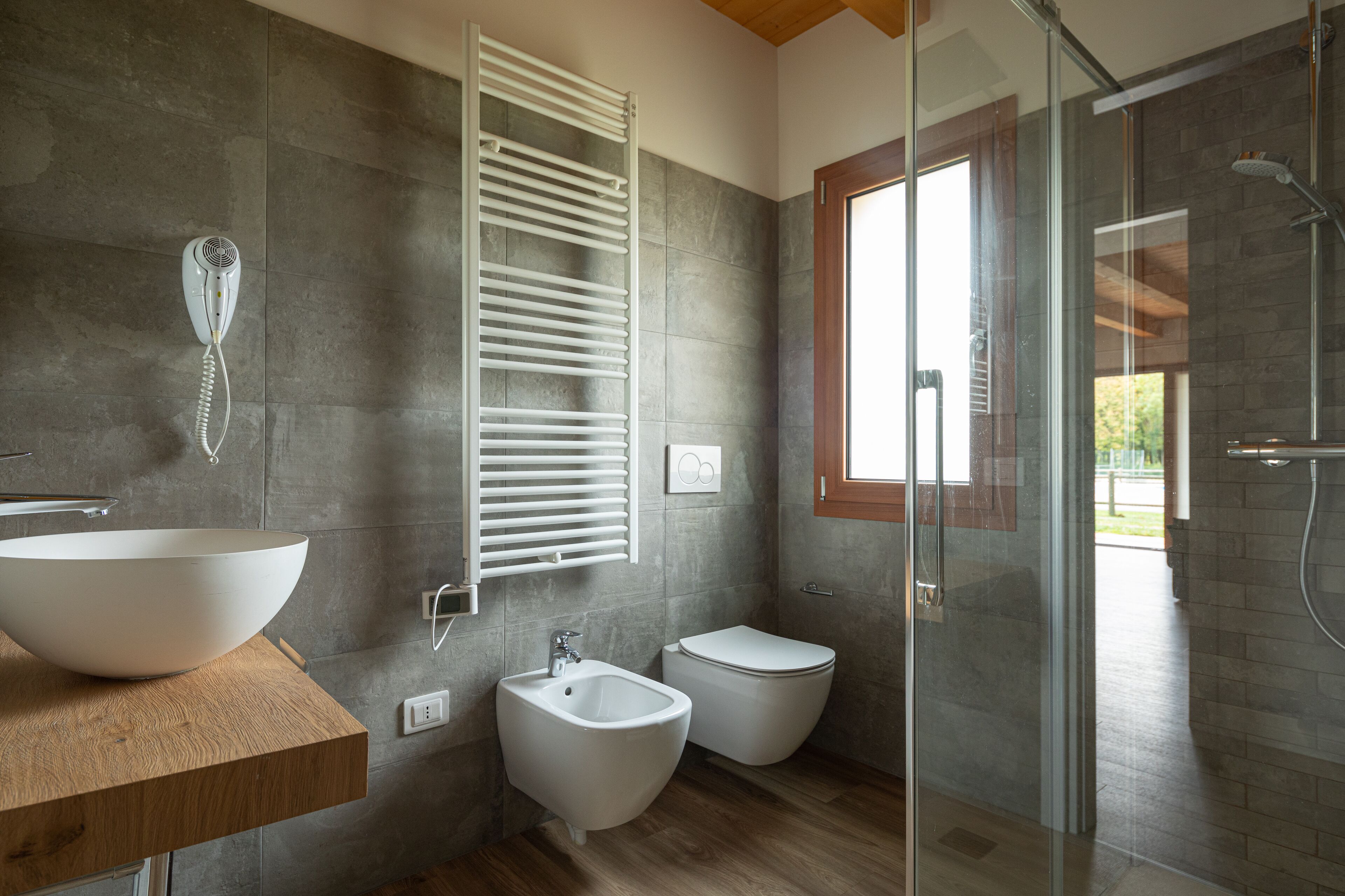Shower, rainfall showerhead, hair dryer, bidet
