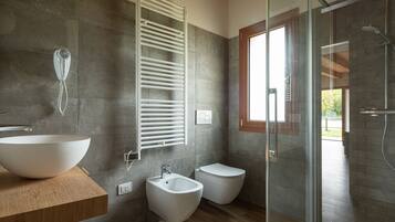 Shower, rainfall showerhead, hair dryer, bidet