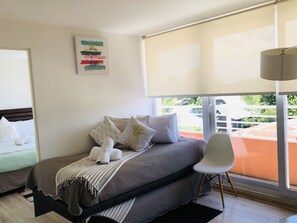 Individually decorated, individually furnished, desk, iron/ironing board