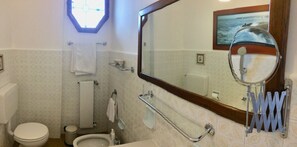 Combined shower/bathtub, hair dryer, bidet, towels