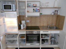 Basic Studio | Private kitchen | Fridge, microwave, oven, stovetop