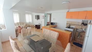 Flat-screen TV, DVD player