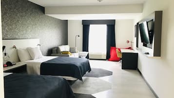 Desk, blackout drapes, soundproofing, free WiFi