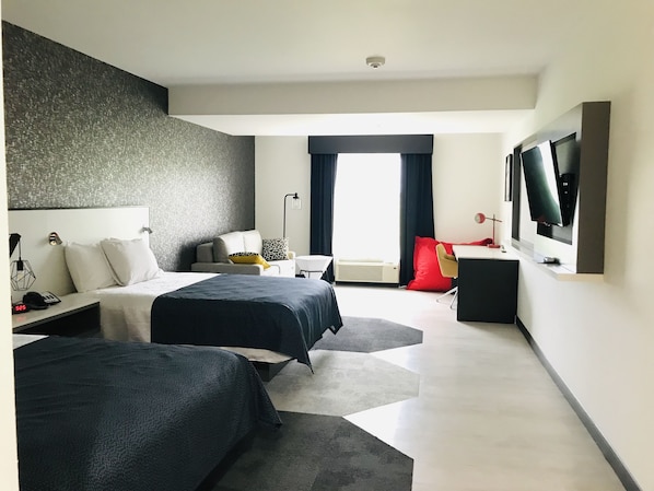 Desk, blackout drapes, soundproofing, free WiFi