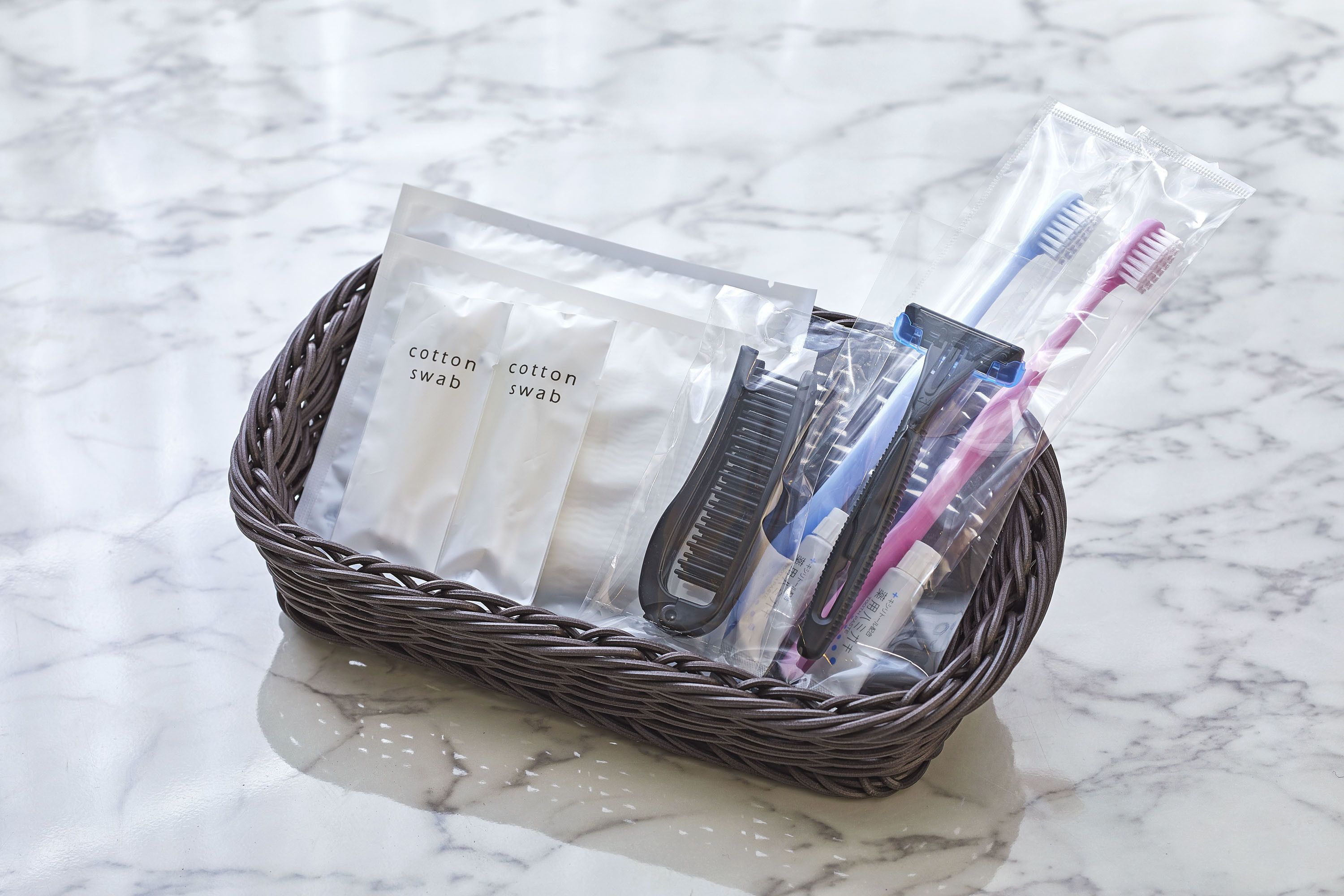 free toiletries, hair dryer, slippers, bidet