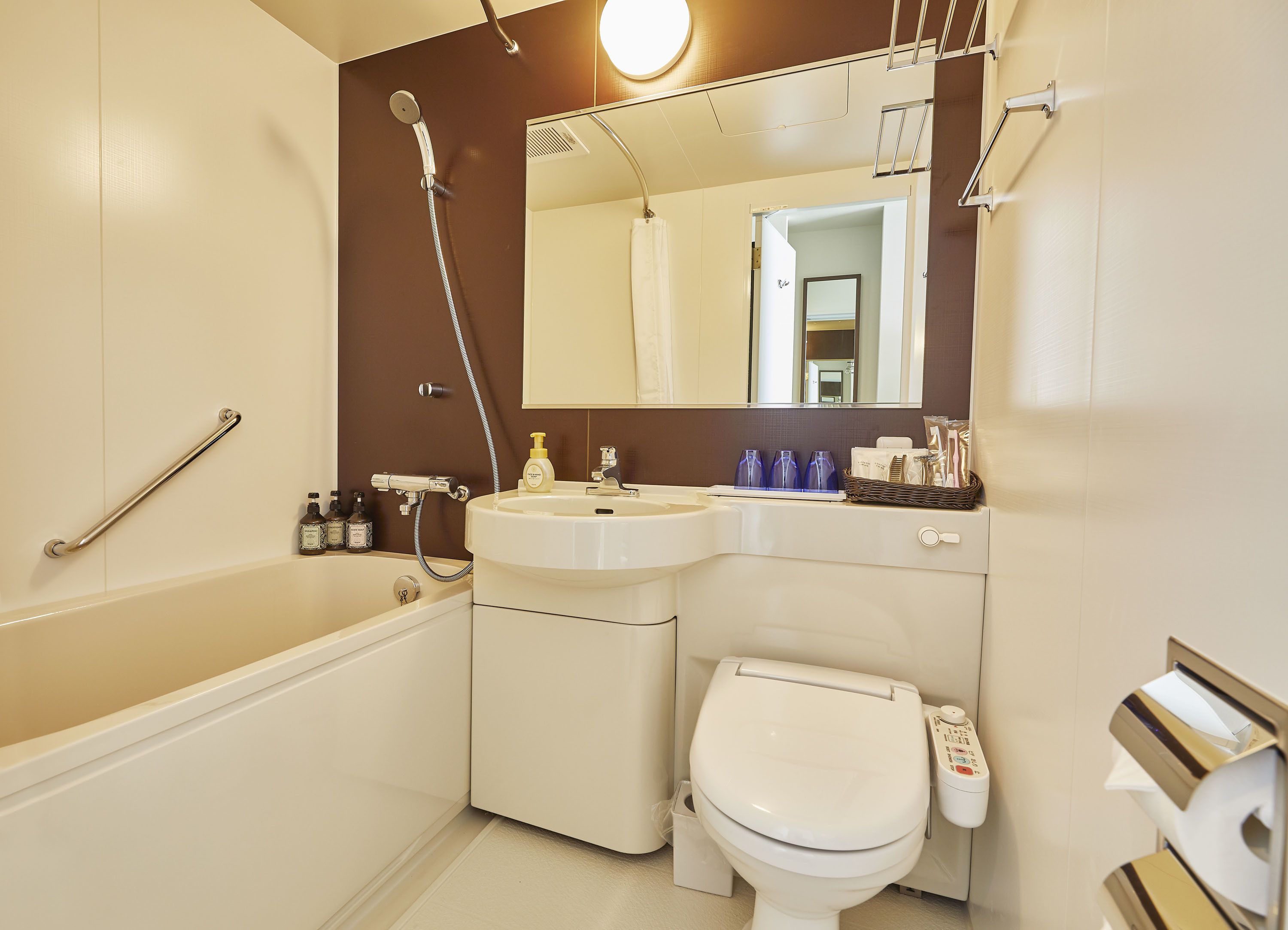 free toiletries, hair dryer, slippers, bidet