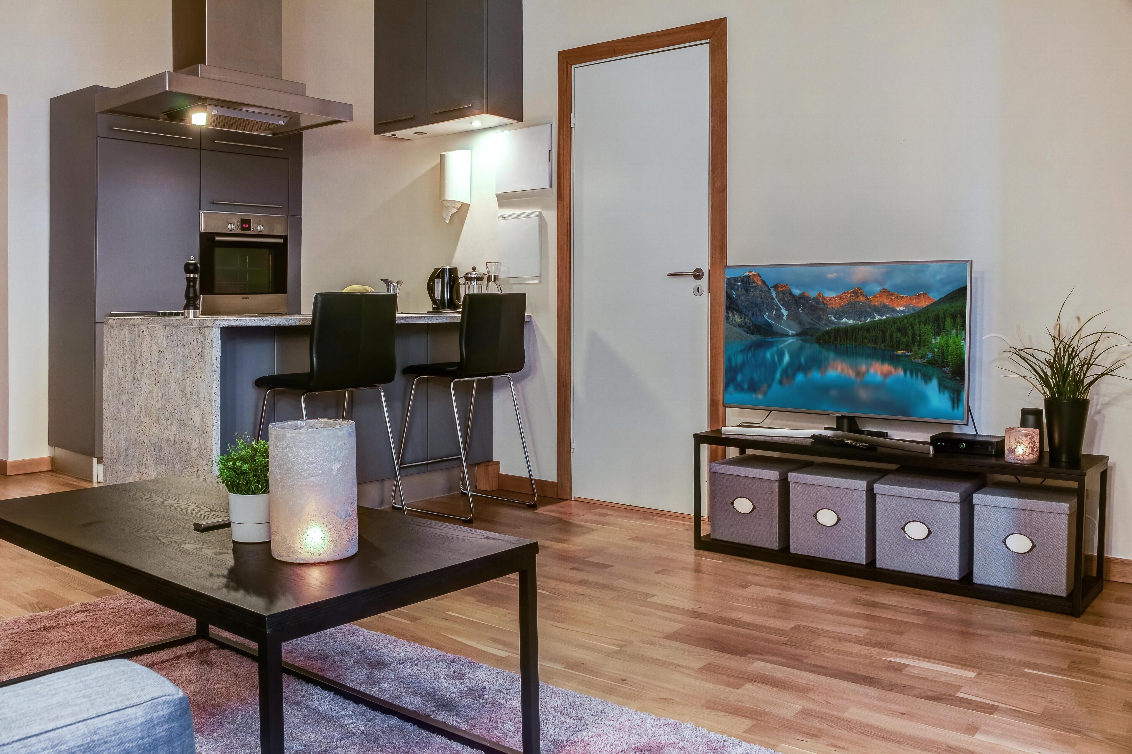 อพาร์ทเมนท์, เตียงควีนไซส์ 1 เตียง และโซฟาเบด, ปลอดบุหรี่ | ห้องพักตกแต่งอย่างมีเอกลักษณ์, ตกแต่งพิเศษโดยเฉพาะ, ผ้าม่านกันแสง