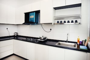 Réfrigérateur, micro-ondes, plaque de cuisson, lave-vaisselle