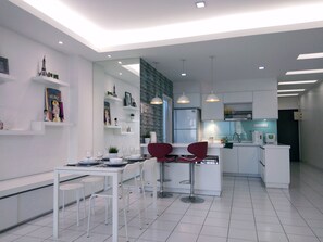 Apartemen, 2 kamar tidur | Makan di kamar