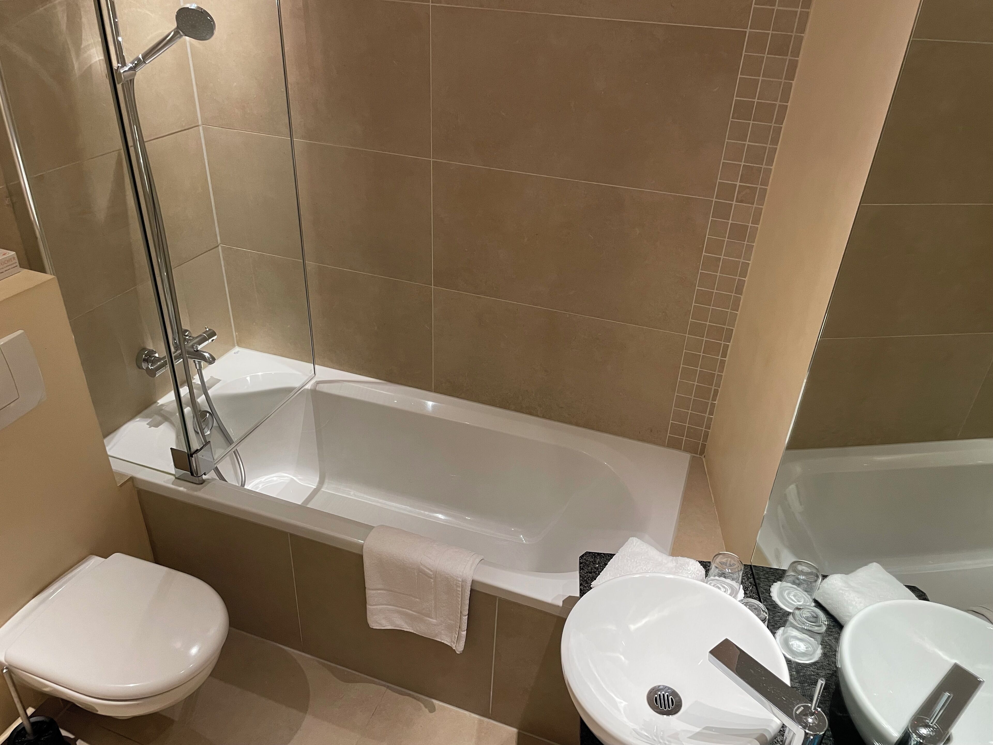 free toiletries, hair dryer, towels, soap