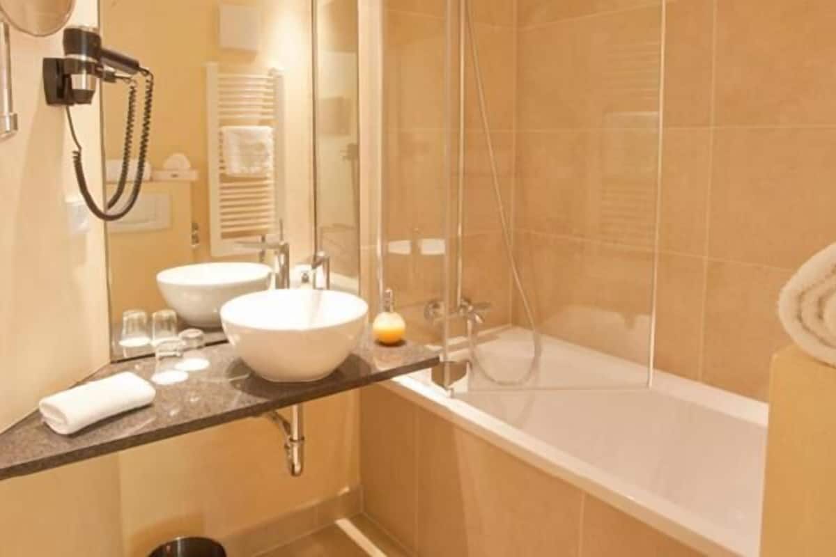 free toiletries, hair dryer, towels, soap