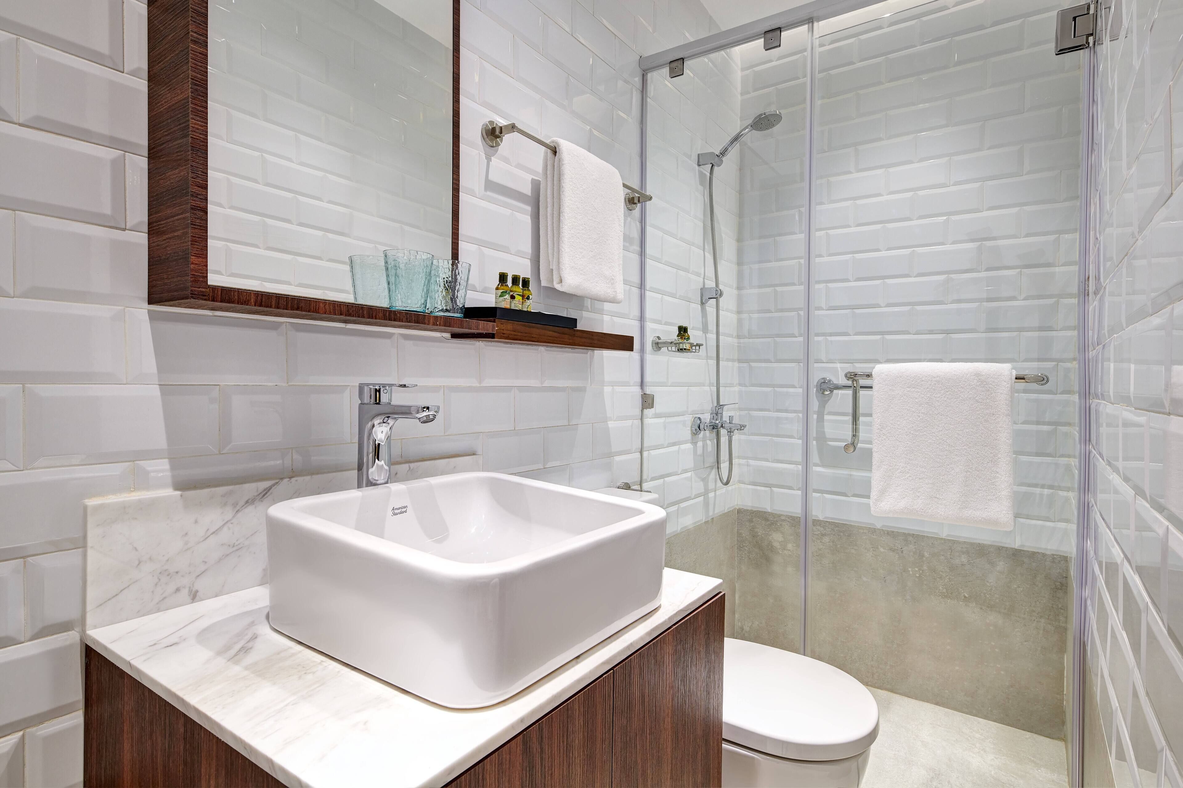 shower, free toiletries, hair dryer, slippers