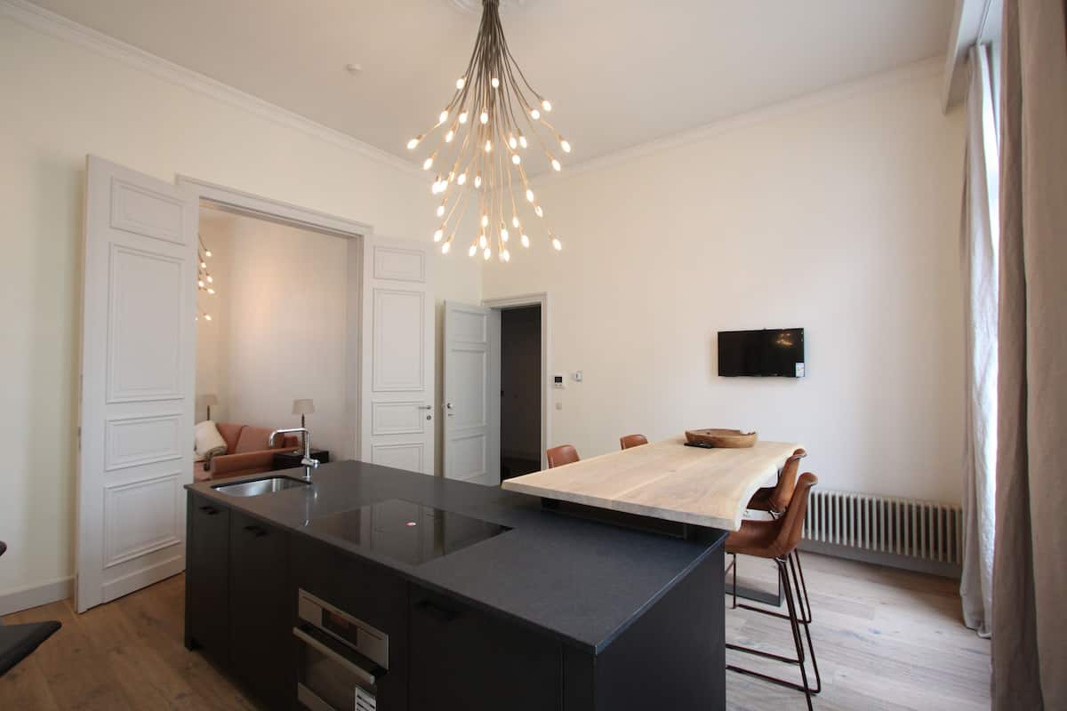 Romantic Apartment | Private kitchen | Espresso maker, coffee/tea maker, full-size fridge, microwave
