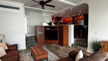 Smart TV, fireplace, computer monitors
