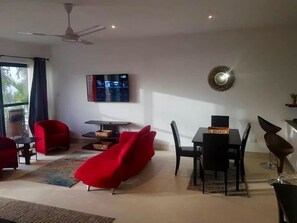 Family Apartment, 3 Bedrooms, Kitchen, Pool View | Living area | Flat-screen TV - Relax waterfront serviced apartment (Serrekunda)
