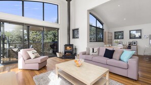 TV, fireplace, DVD player, music library