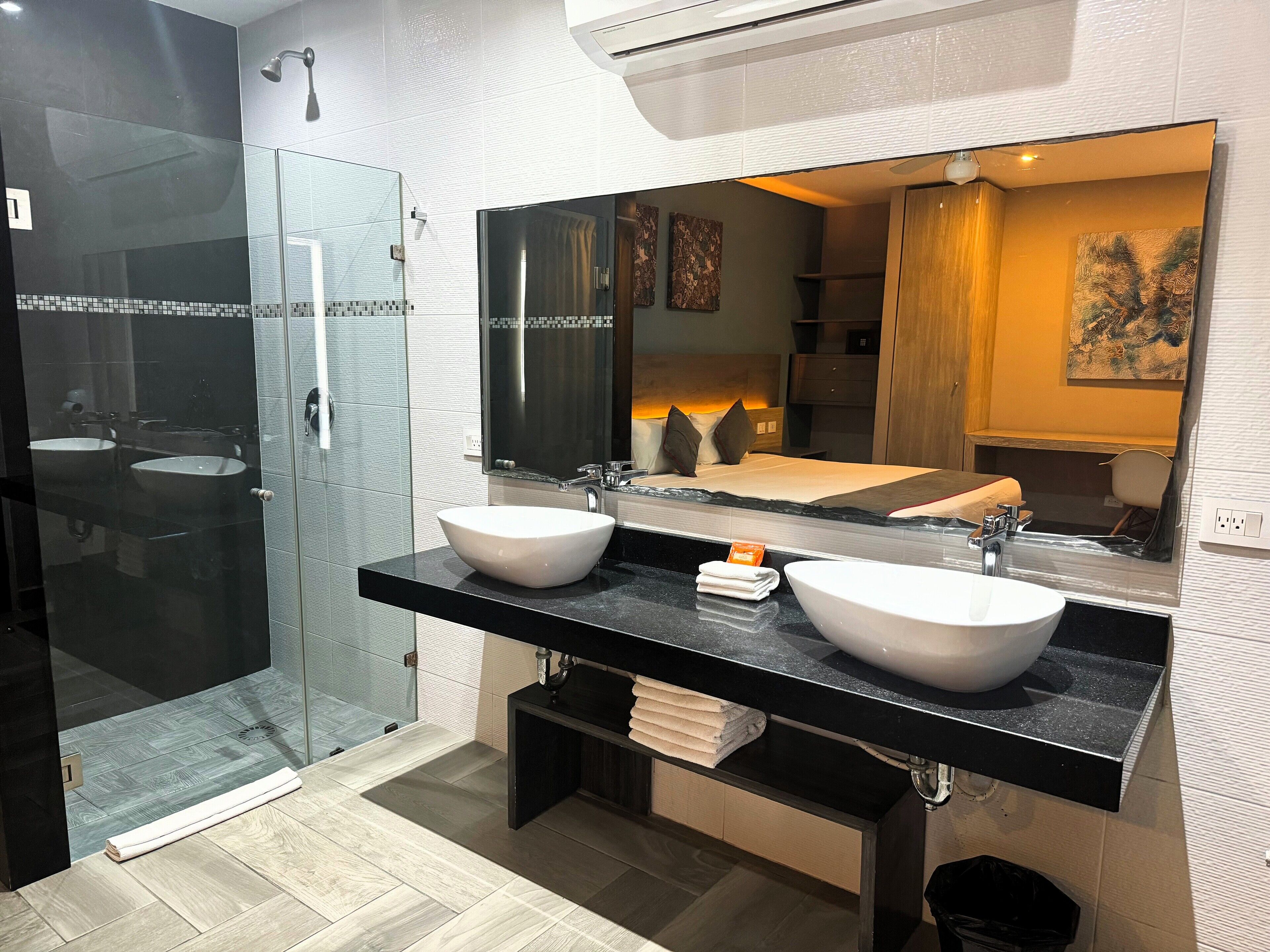 double room, ocean view | bathroom | shower, rainfall showerhead, hair dryer, towels