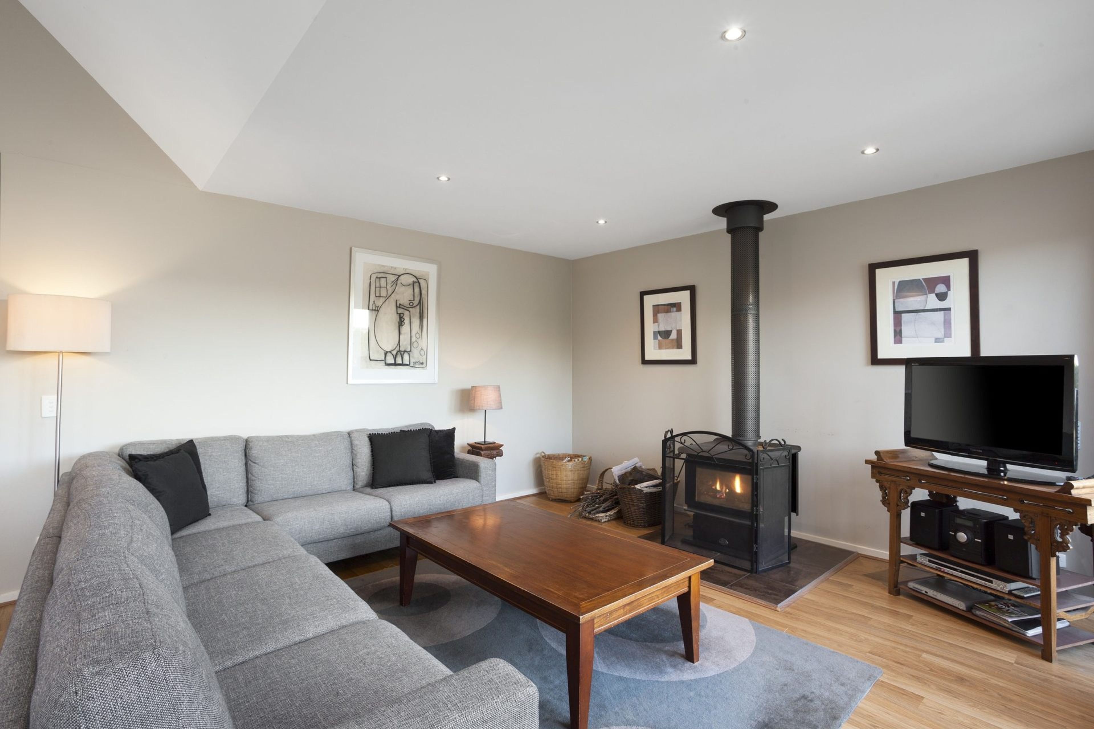 TV, fireplace, video-game console, DVD player