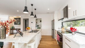 Fridge, microwave, dishwasher, coffee/tea maker