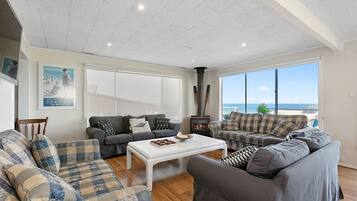 TV, fireplace, DVD player, books