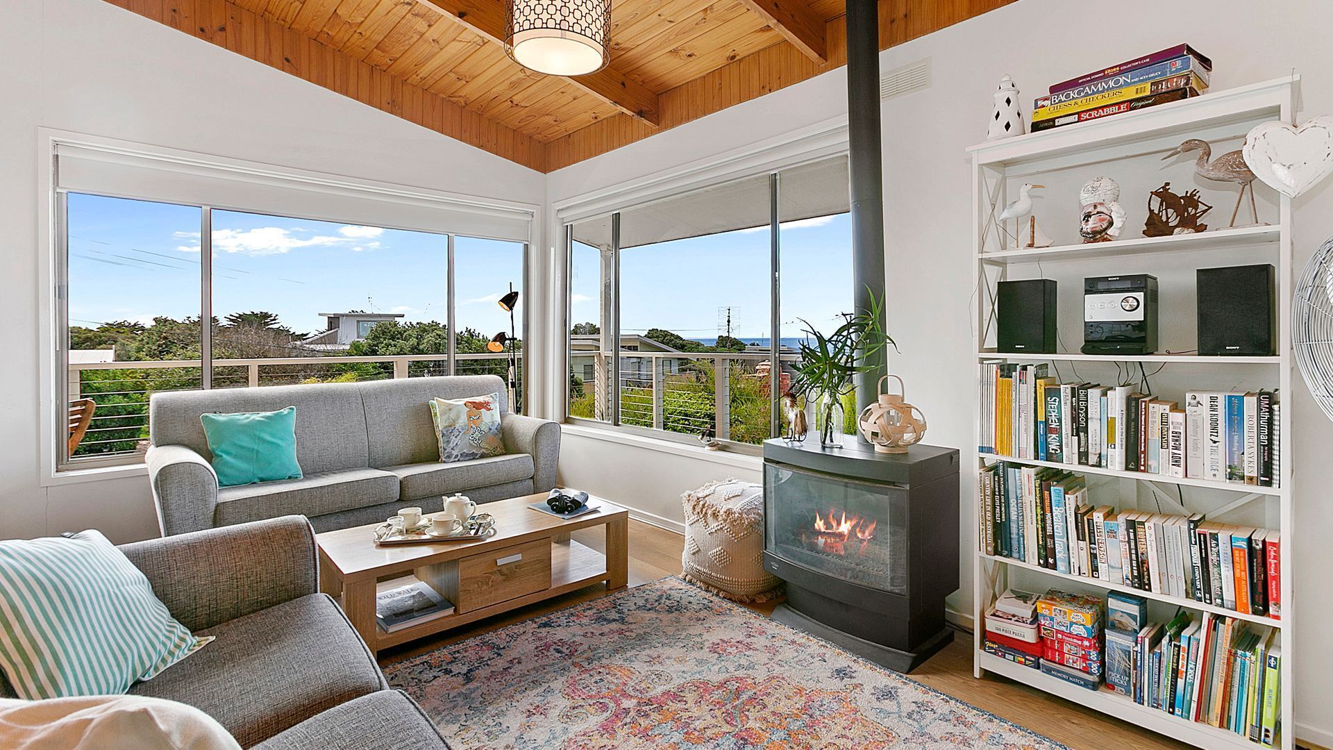 TV, fireplace, video game console, DVD player