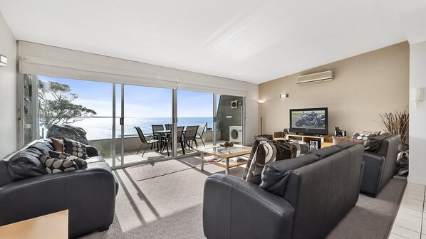 TV, DVD player, music library