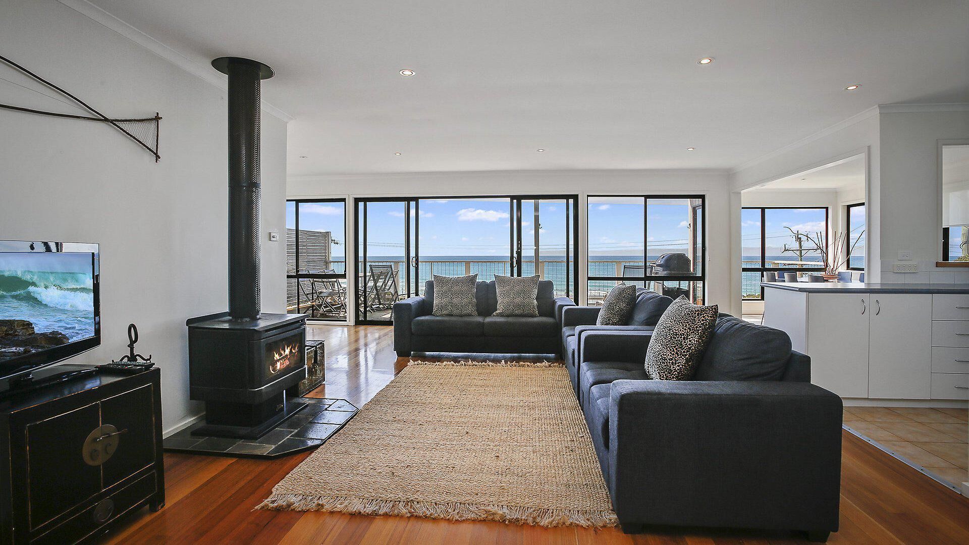 تلفزيون، مدفأة، مشغل دي في دي، مكتبة موسيقى