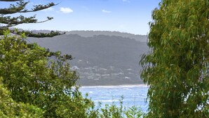 A coastal landscape with a view of the sea and a hill in the background. - Apartment 23 Pacific Apartments (Lorne)