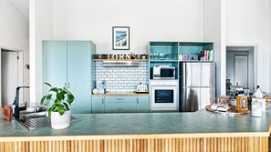 Fridge, microwave, oven, dishwasher