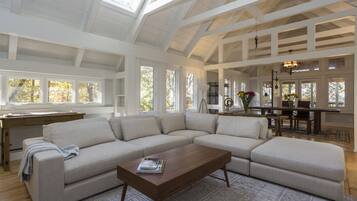 TV, fireplace, video games, foosball