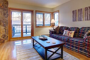 Smart TV, chimenea, reproductor de DVD y libros 