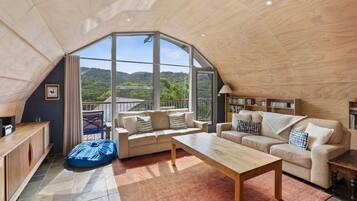 TV, fireplace, DVD player, music library