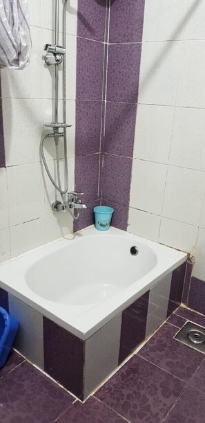 Ensemble baignoire-douche, séchoir à cheveux, serviettes fournies, savon