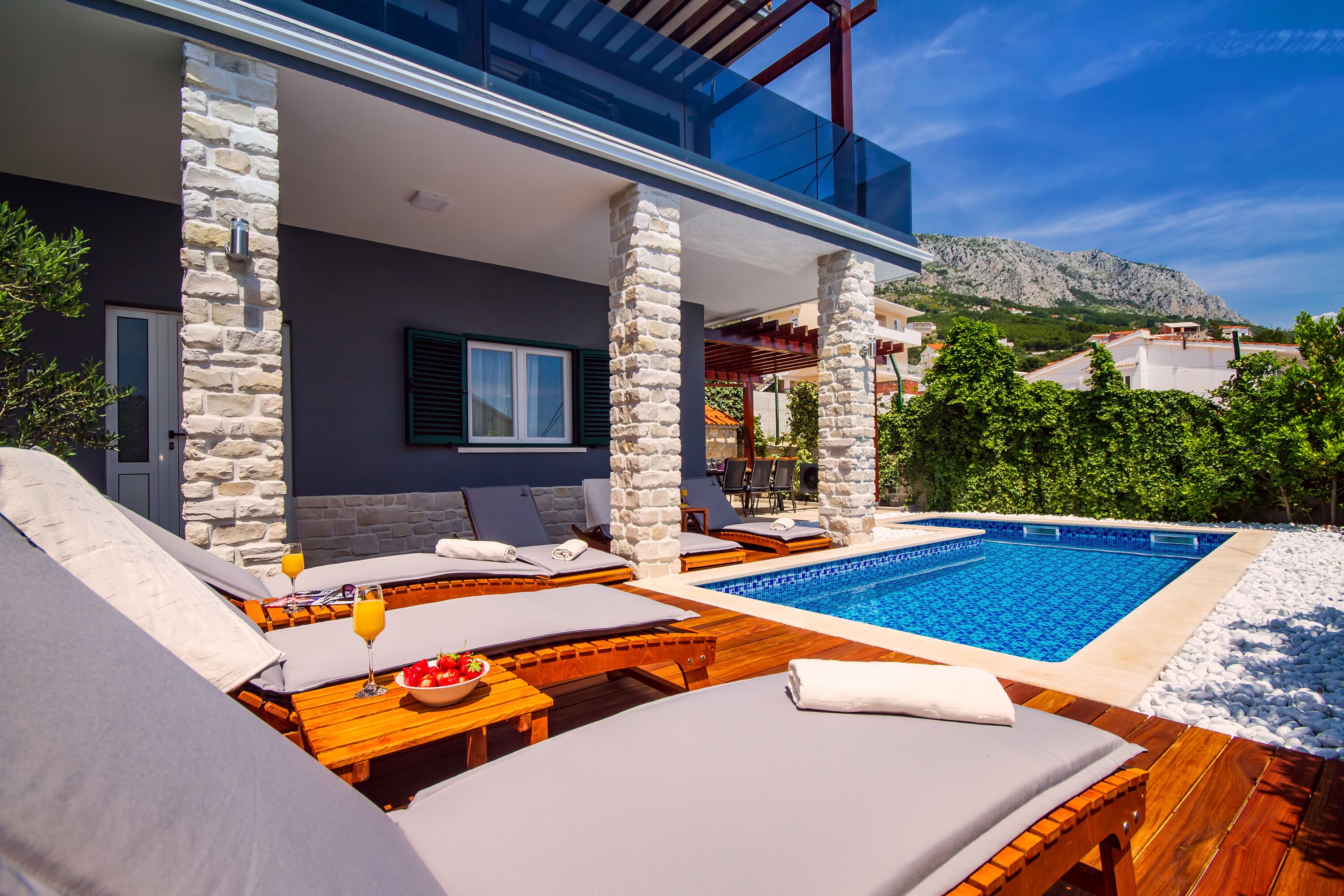 High quality decking around the pool