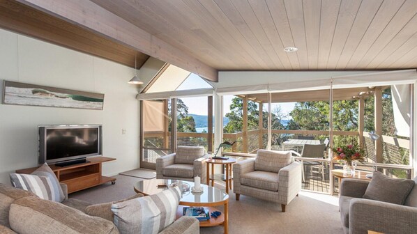 TV, fireplace, DVD player, music library