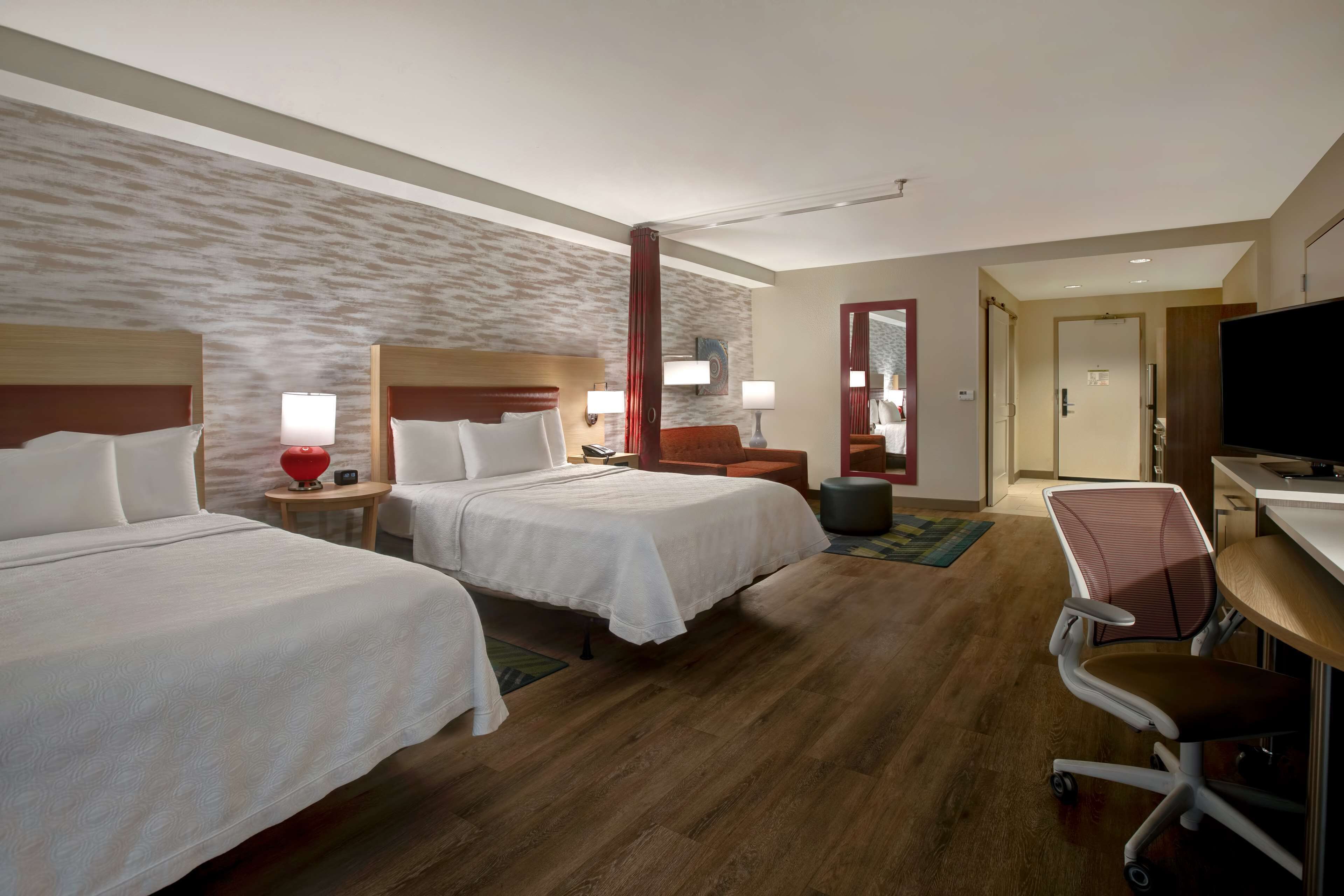 desk, laptop workspace, blackout curtains, iron/ironing board