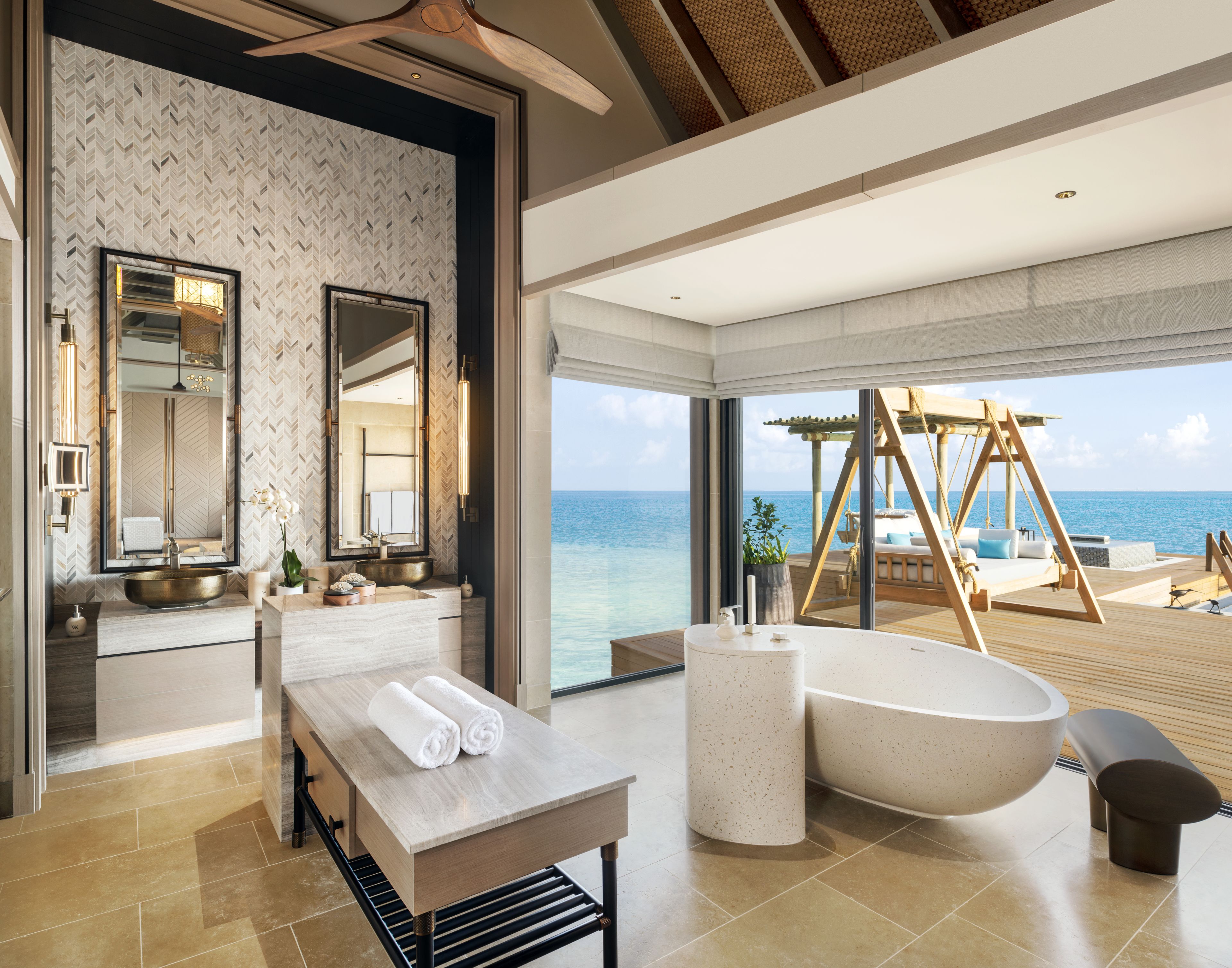 separate bathtub and shower, deep-soaking bathtub, free toiletries