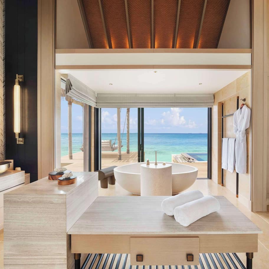 Separate tub and shower, deep soaking tub, free toiletries, hair dryer