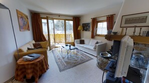 Télévision, cheminée, chaîne hi-fi