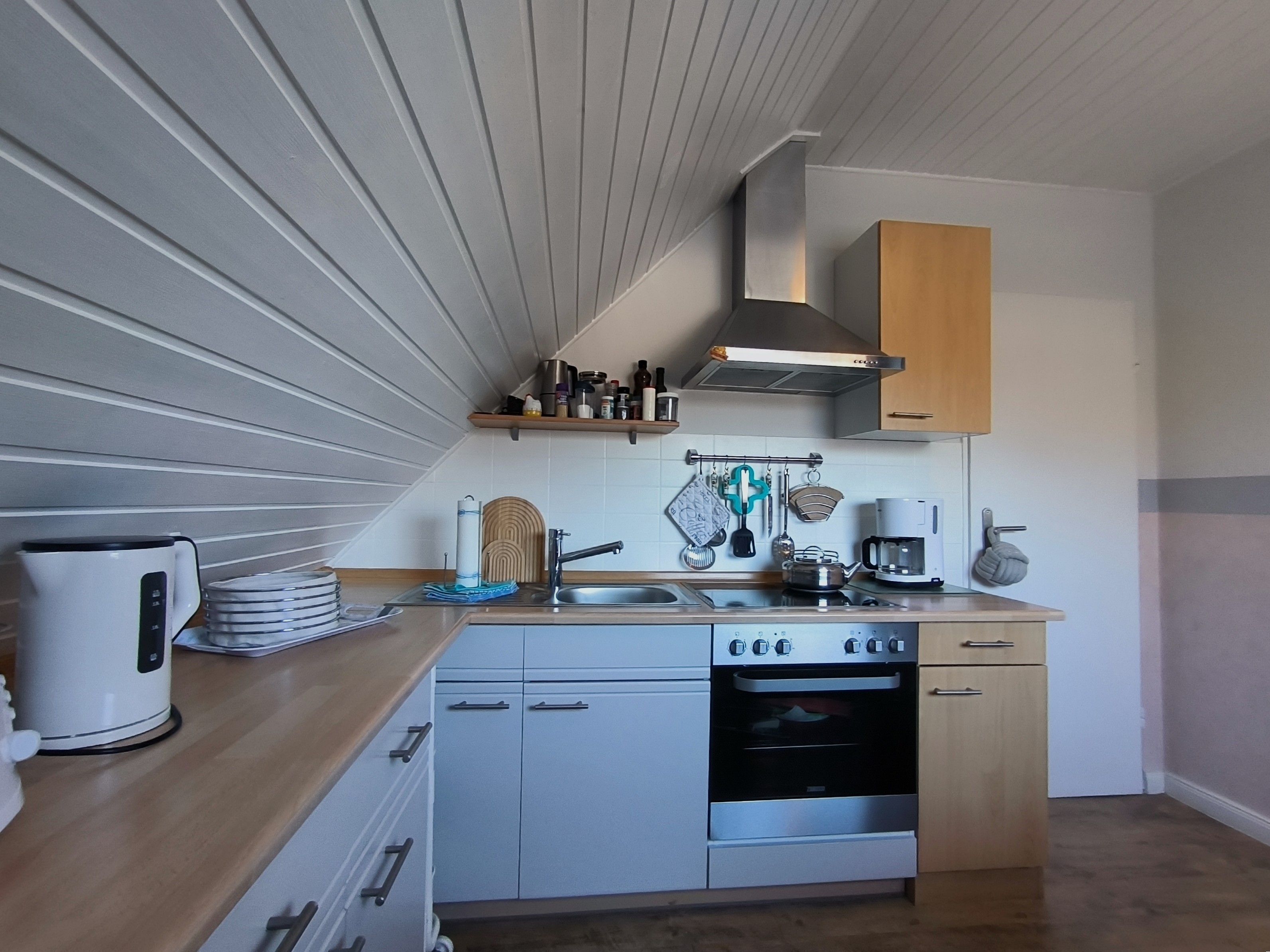 Fridge, microwave, oven, coffee/tea maker