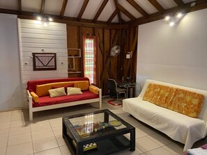 LCD TV, DVD player, books, stereo