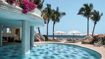 Outdoor pool, open 8:00 AM to 9:00 PM, sun loungers